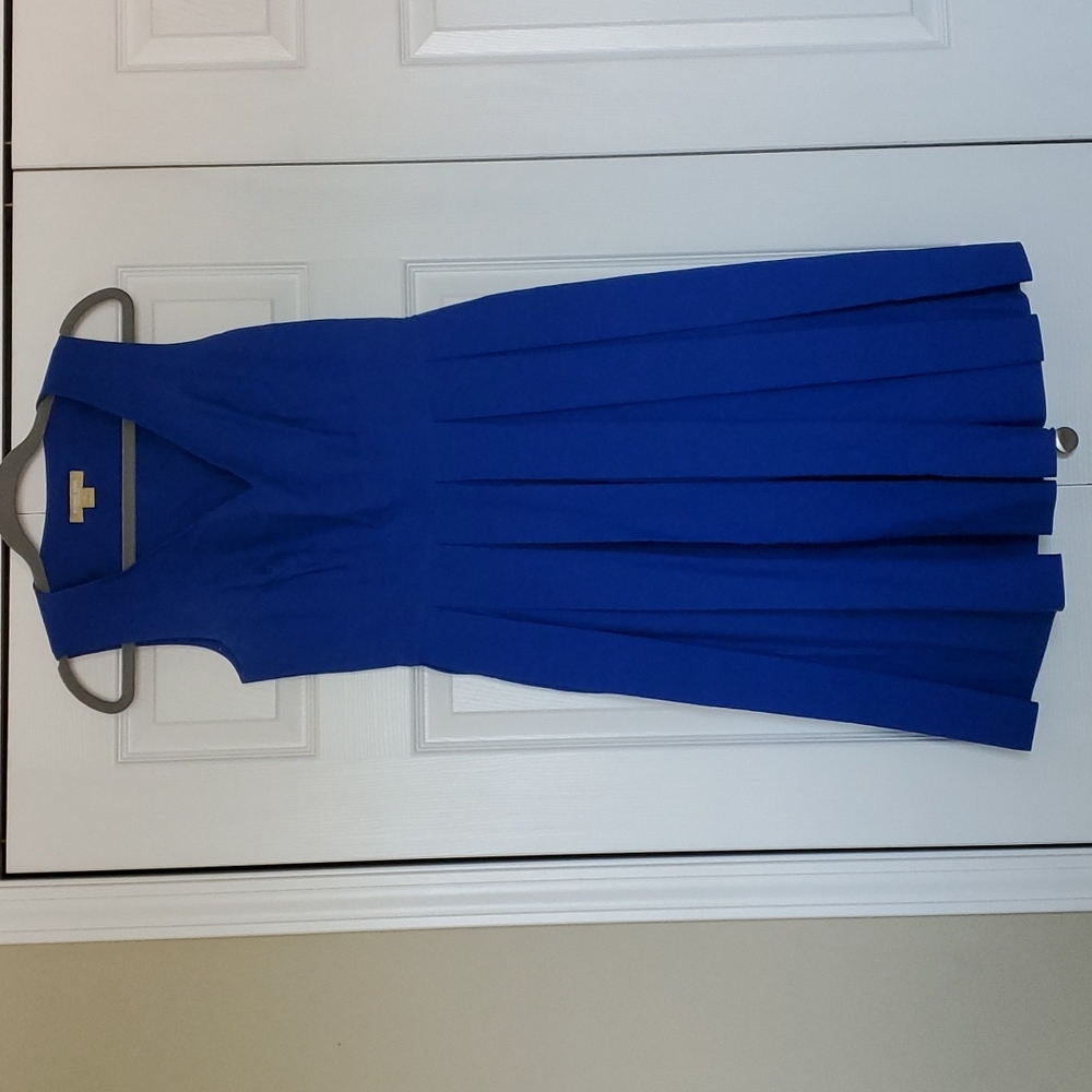 Michael Kors Collection blue fit and flare pleated midi dress size 8 euc